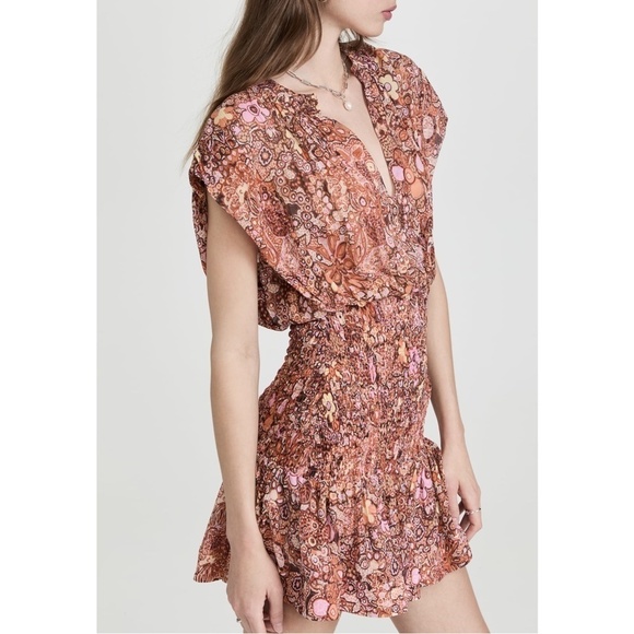 NWT A.L.C. Carly Smocked Print Silk Mini Dress in Sorbet Multi Sz. 10 - Picture 10 of 15